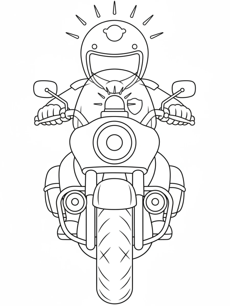 coloriage moto — Moto de police équipée d'un gyrophare et d'une sirène, prête à intervenir.