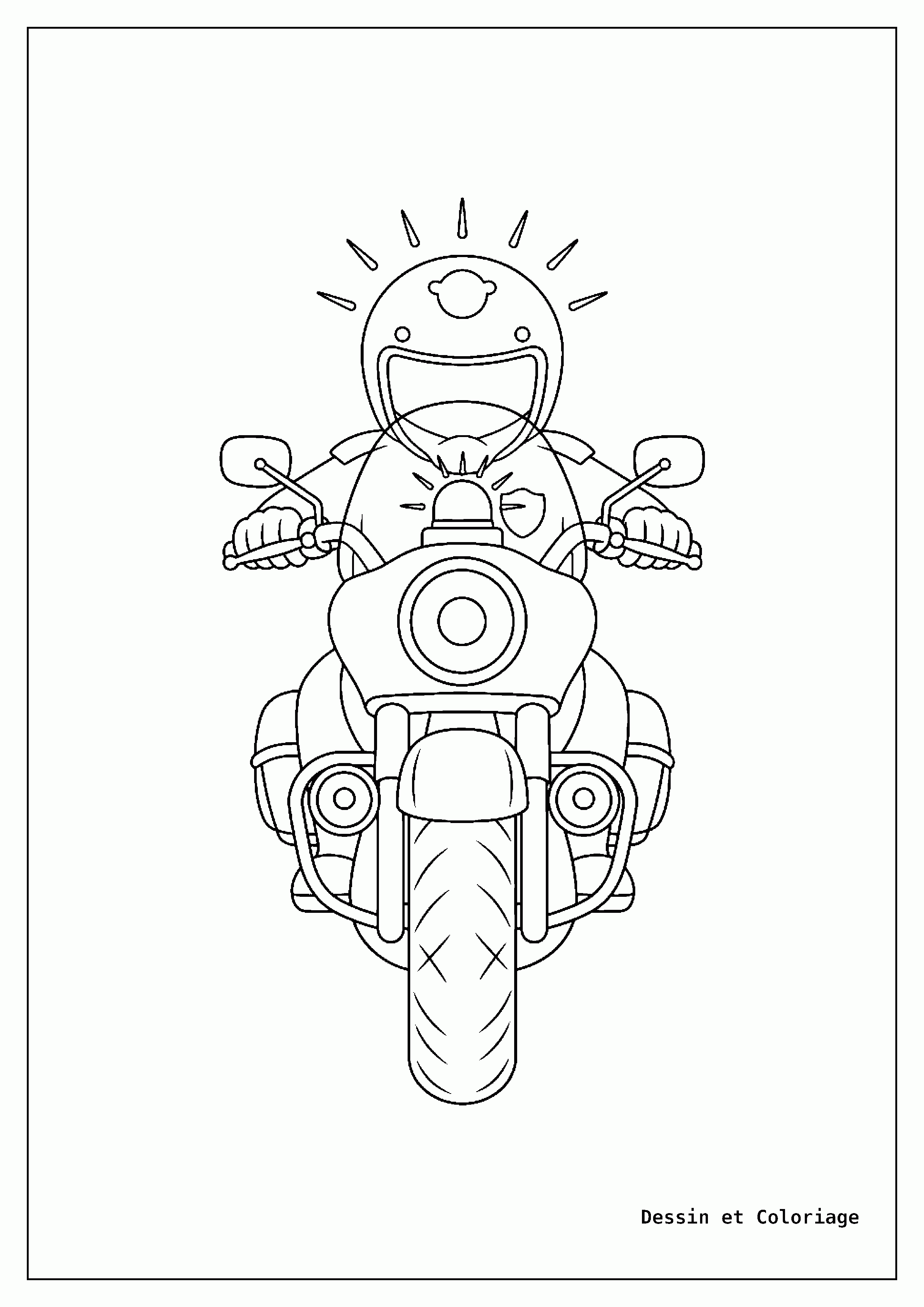 coloriage moto — Moto de police équipée d'un gyrophare et d'une sirène, prête à intervenir.
