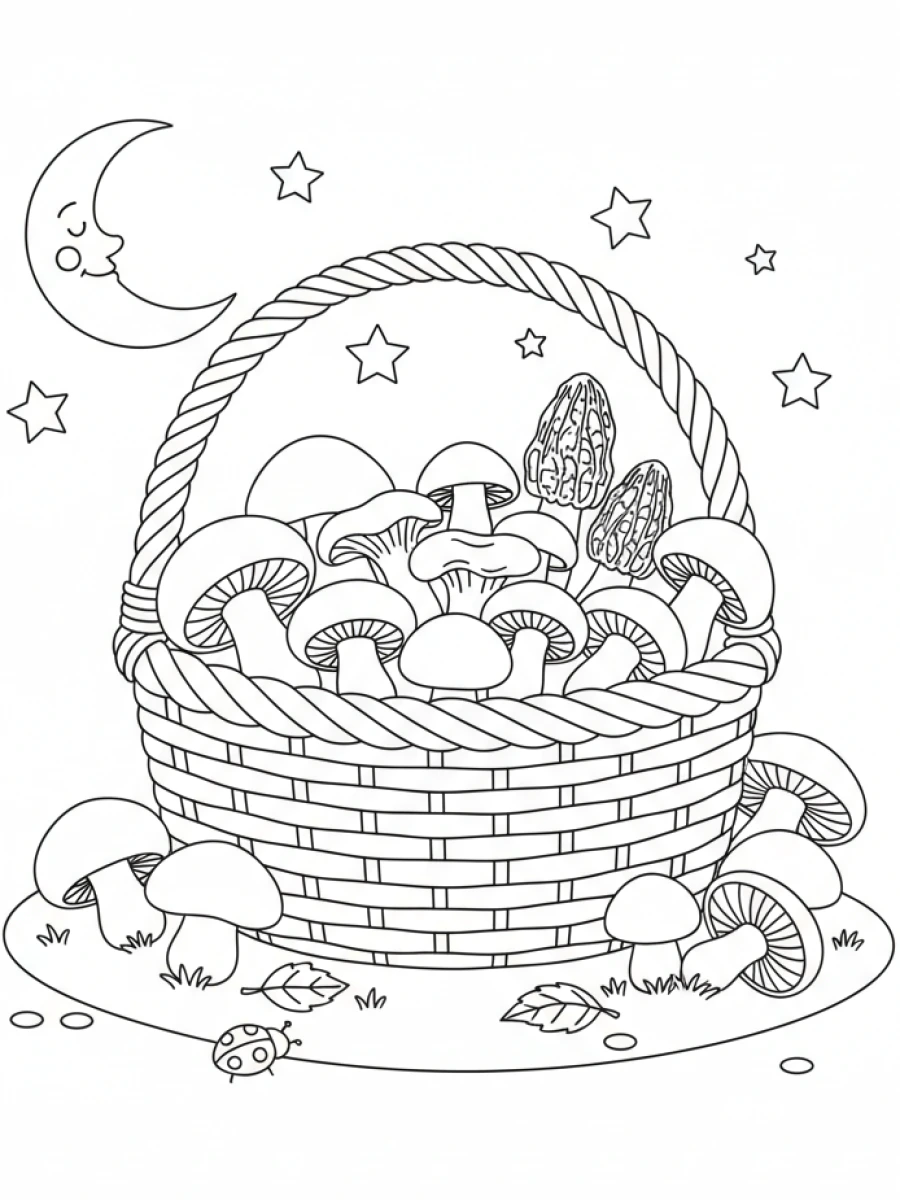 Coloriage Panier de récolte de champignons