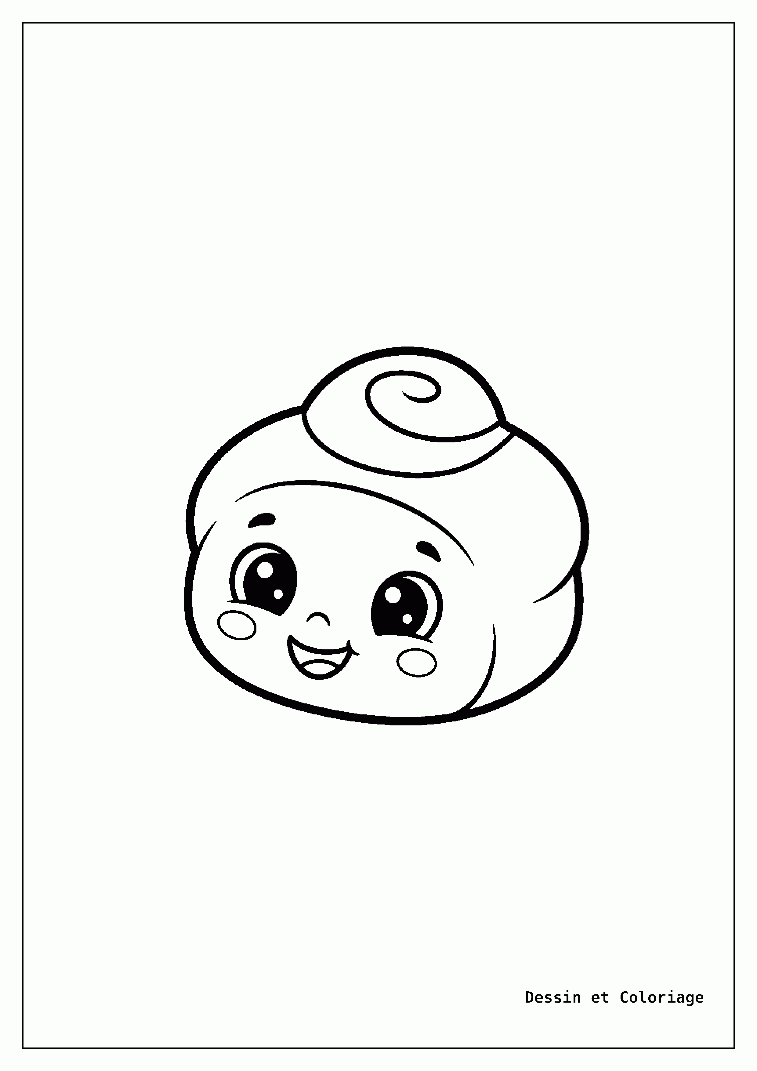 coloriage kawaii facile — Un petit pain brioché souriant avec un visage joyeux et de grands yeux doux.