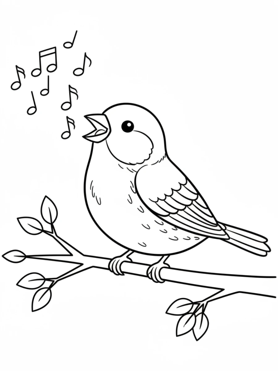 Coloriage pinson sur sa branche
