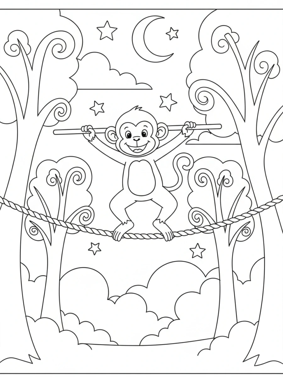 Coloriage singe acrobate équilibré