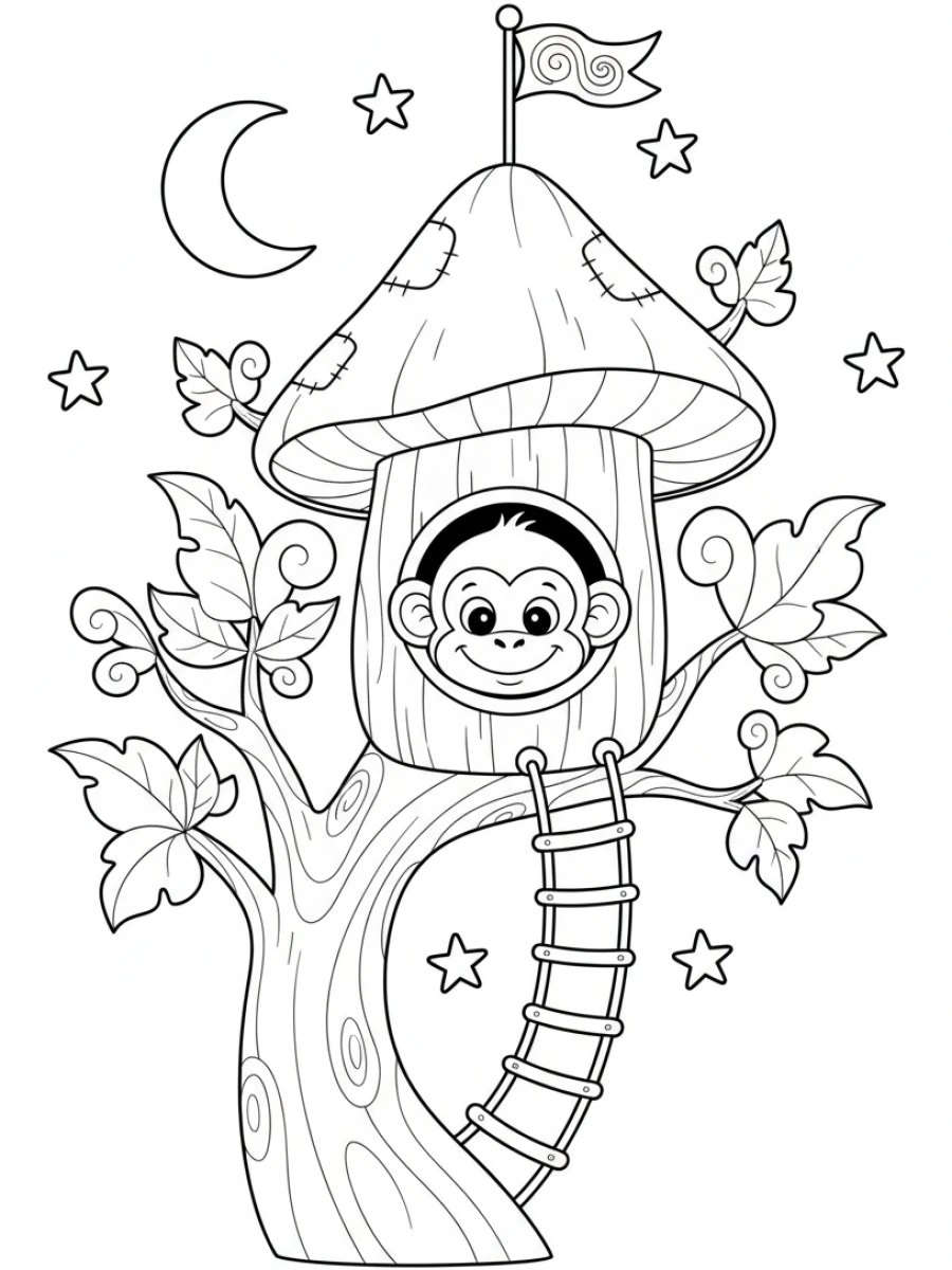 Coloriage singe cabane secrète