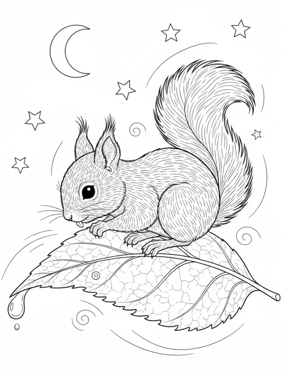 Coloriage Écureuil goutte rosée