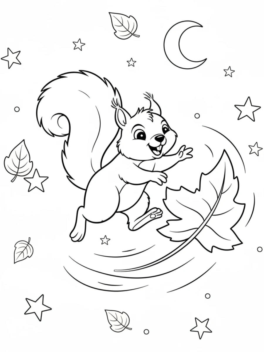 Coloriage Écureuil chasse vent