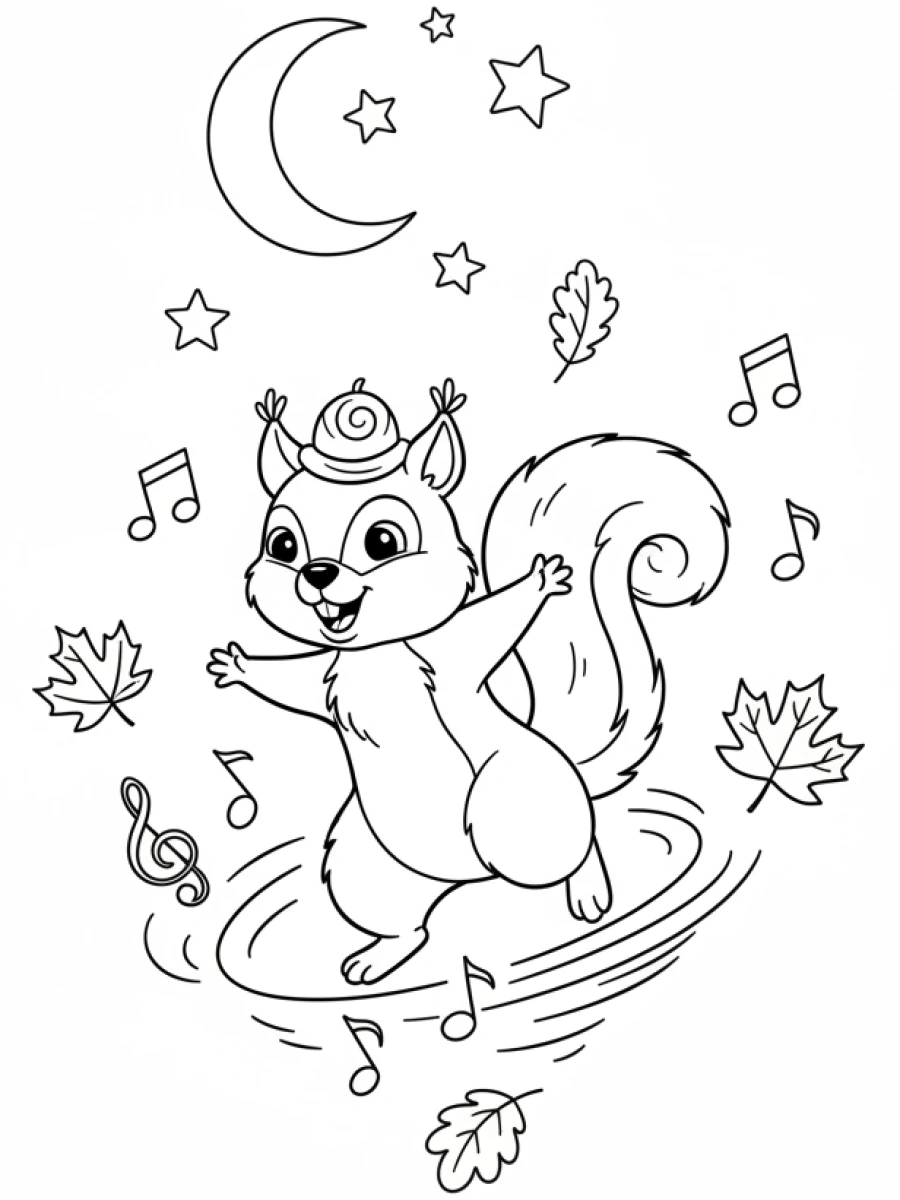 Coloriage Écureuil danse chapeau