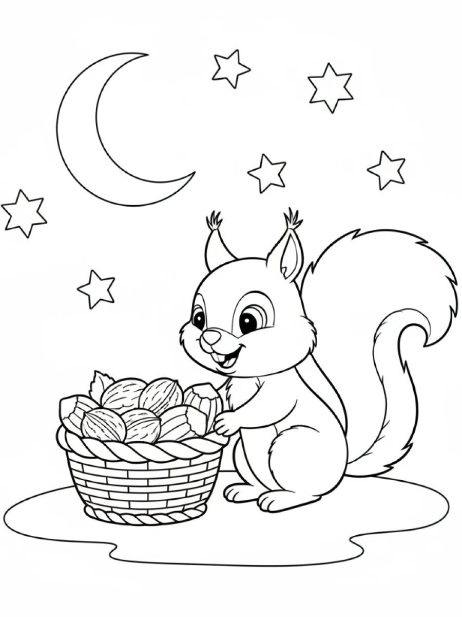 Coloriage Écureuil panier noix