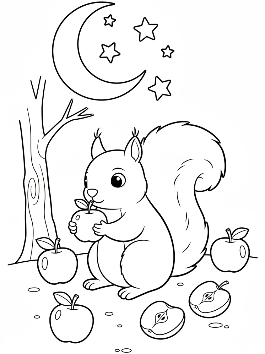Coloriage Écureuil pomme récolte