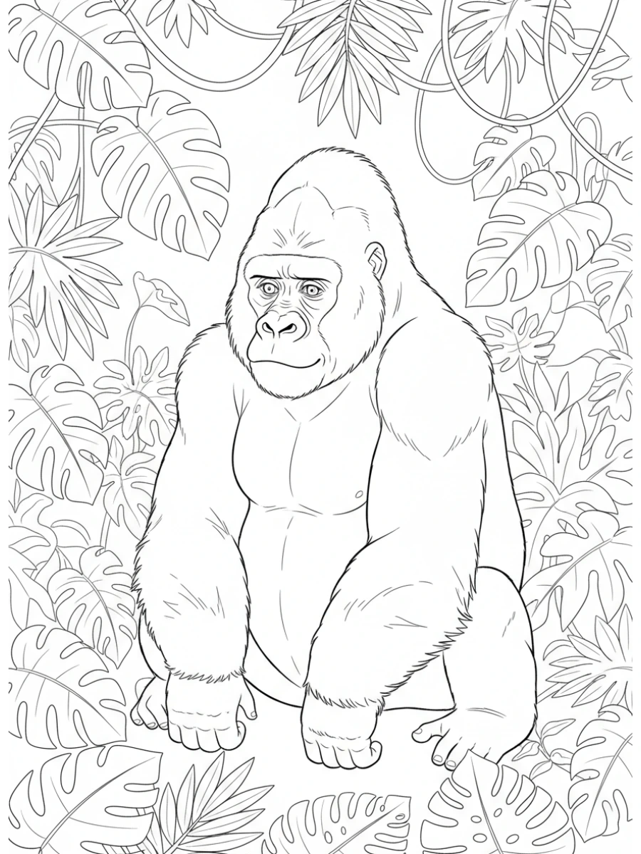 Coloriage gorille au cœur de la jungle