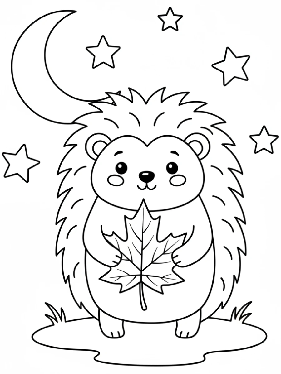 Coloriage hérisson feuille érable