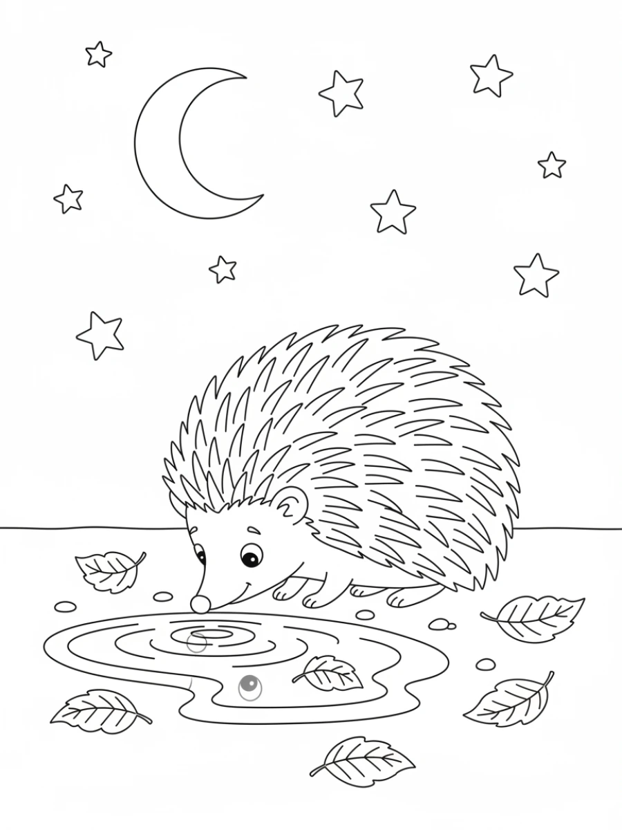 Coloriage hérisson flaque eau