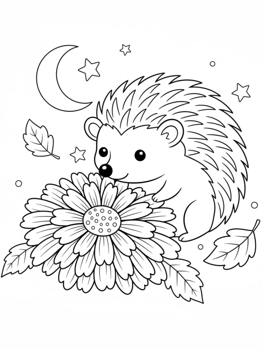 Coloriage hérisson fleur odorat