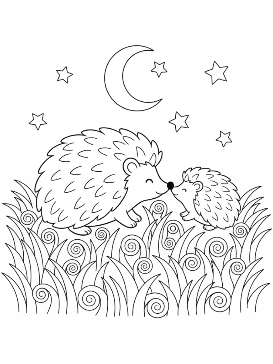 Coloriage hérisson mère bébé
