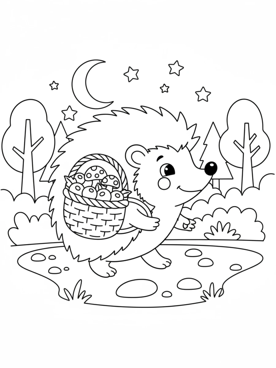 Coloriage hérisson panier transport