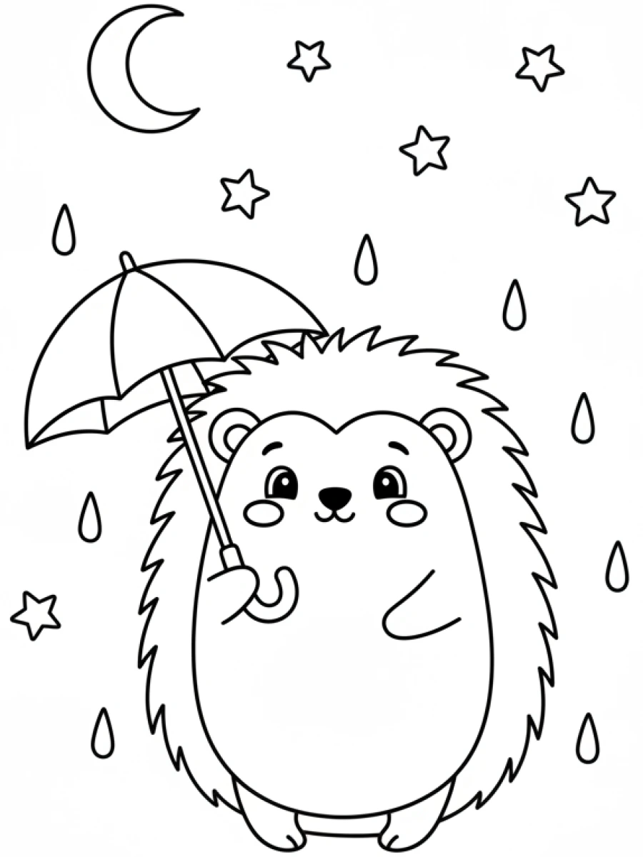 Coloriage hérisson parapluie gouttes