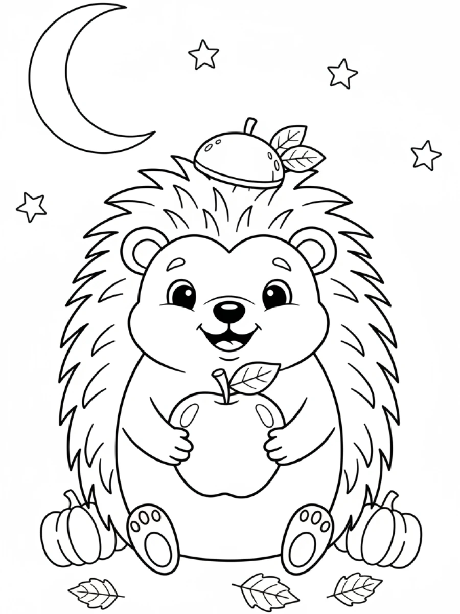 Coloriage hérisson pomme chapeau