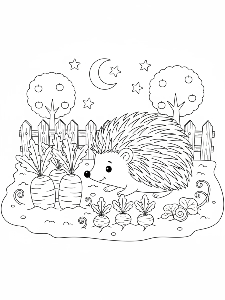 Coloriage hérisson potager légumes