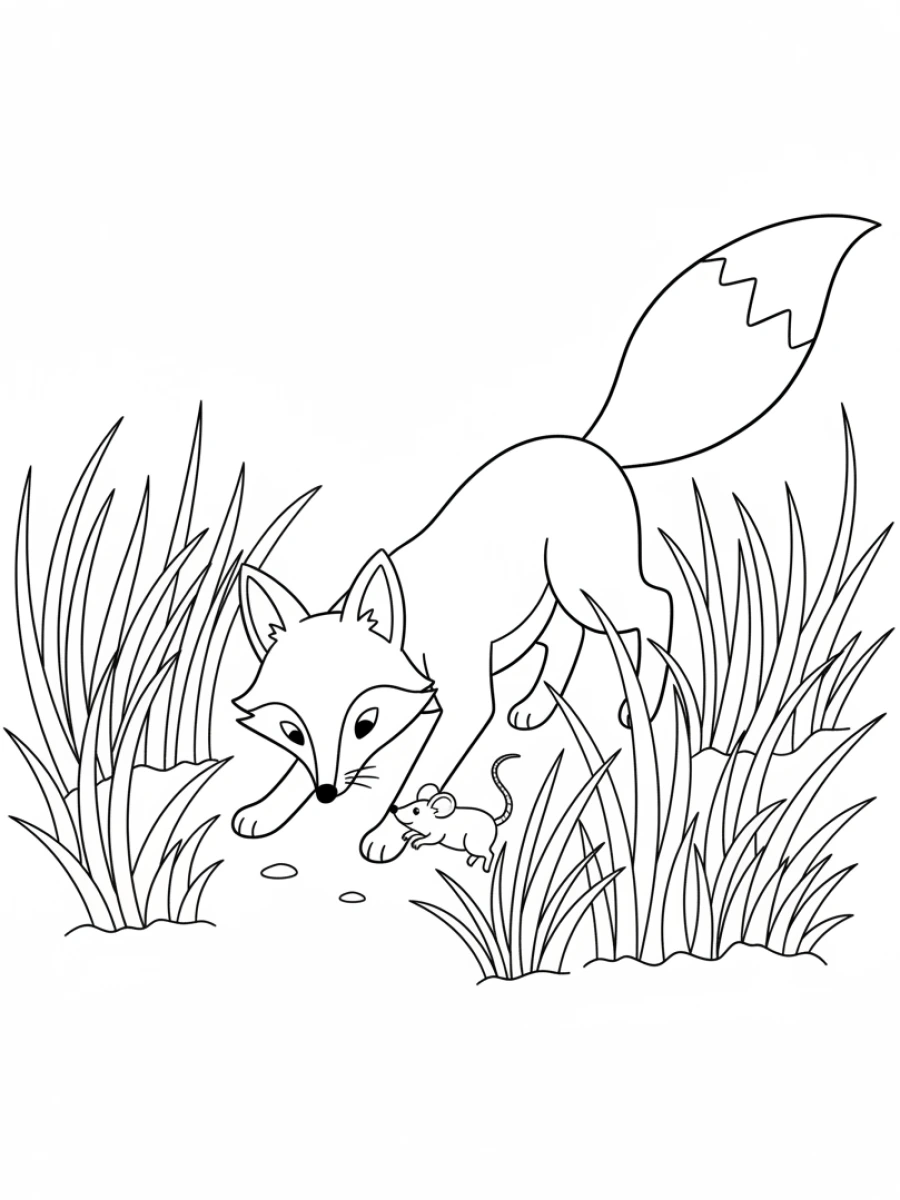 Coloriage renard chasseur de souris