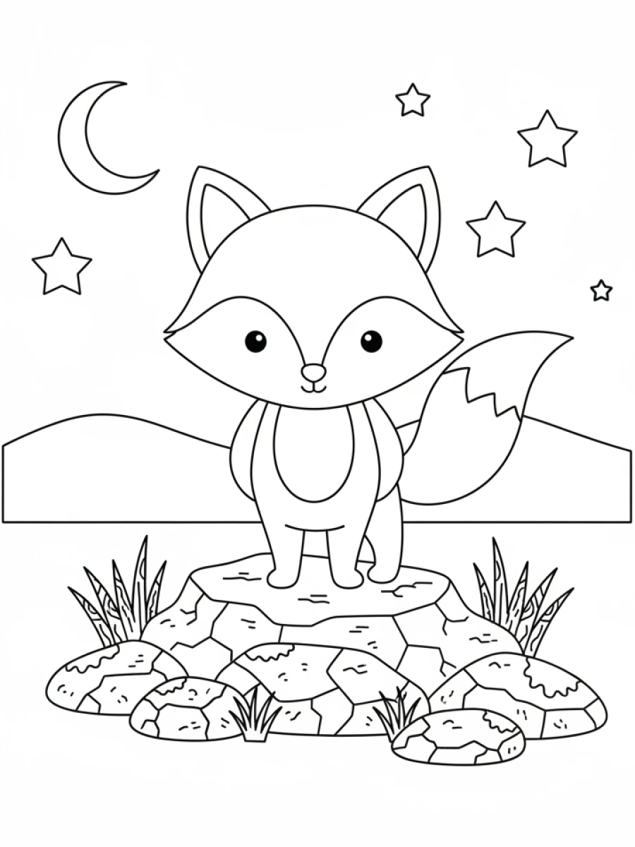 Coloriage renard sur des rochers