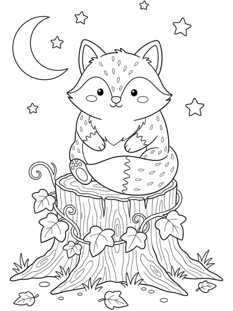 Coloriage renard sur une souche