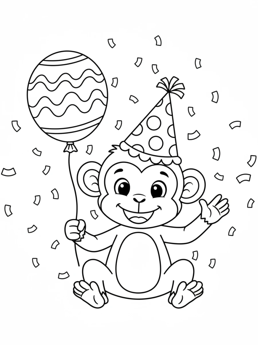 Coloriage singe en fête avec ballon