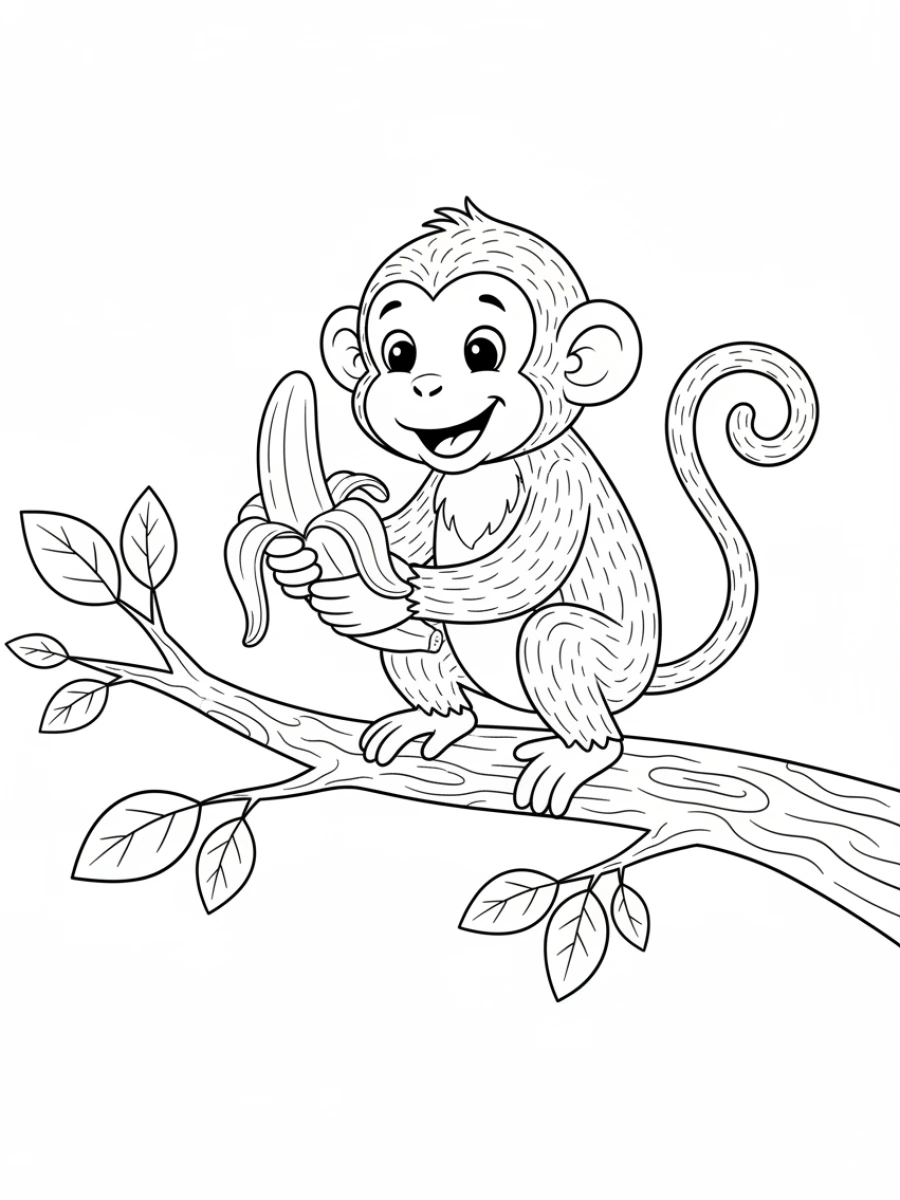 Coloriage singe joyeux avec banane