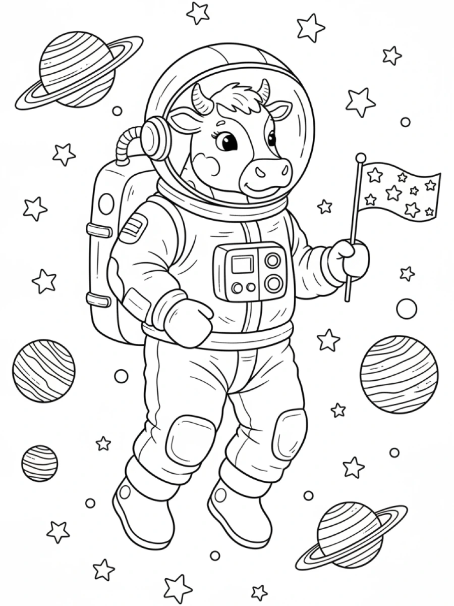 Coloriage vache astronaute