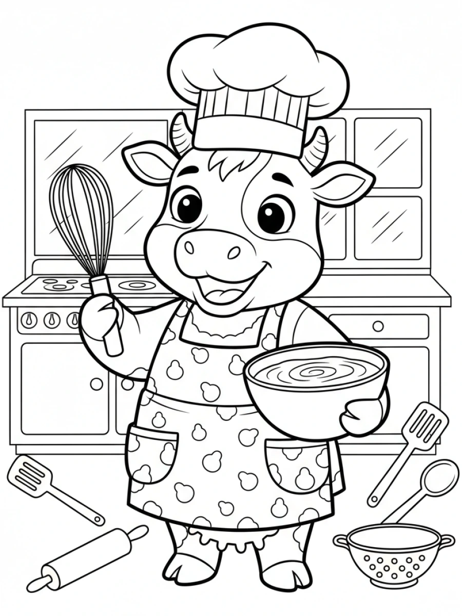 Coloriage vache cuisinière
