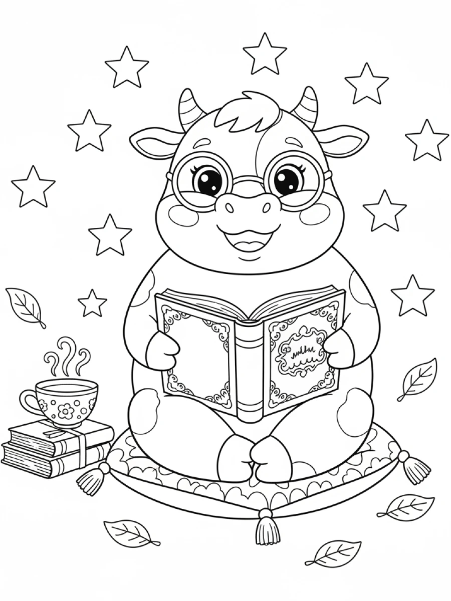 Coloriage vache lectrice lunettes