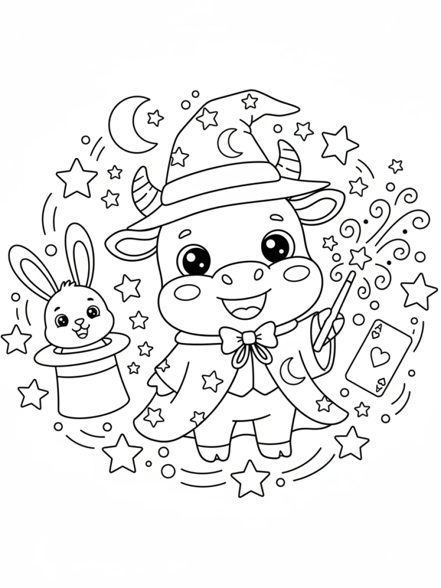 Coloriage vache magicienne chapeau
