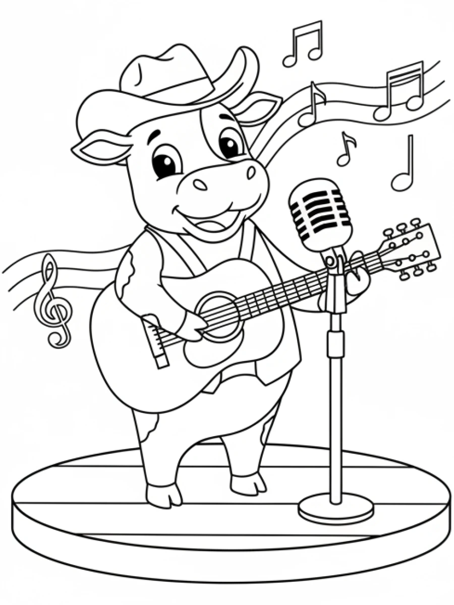 Coloriage vache guitariste