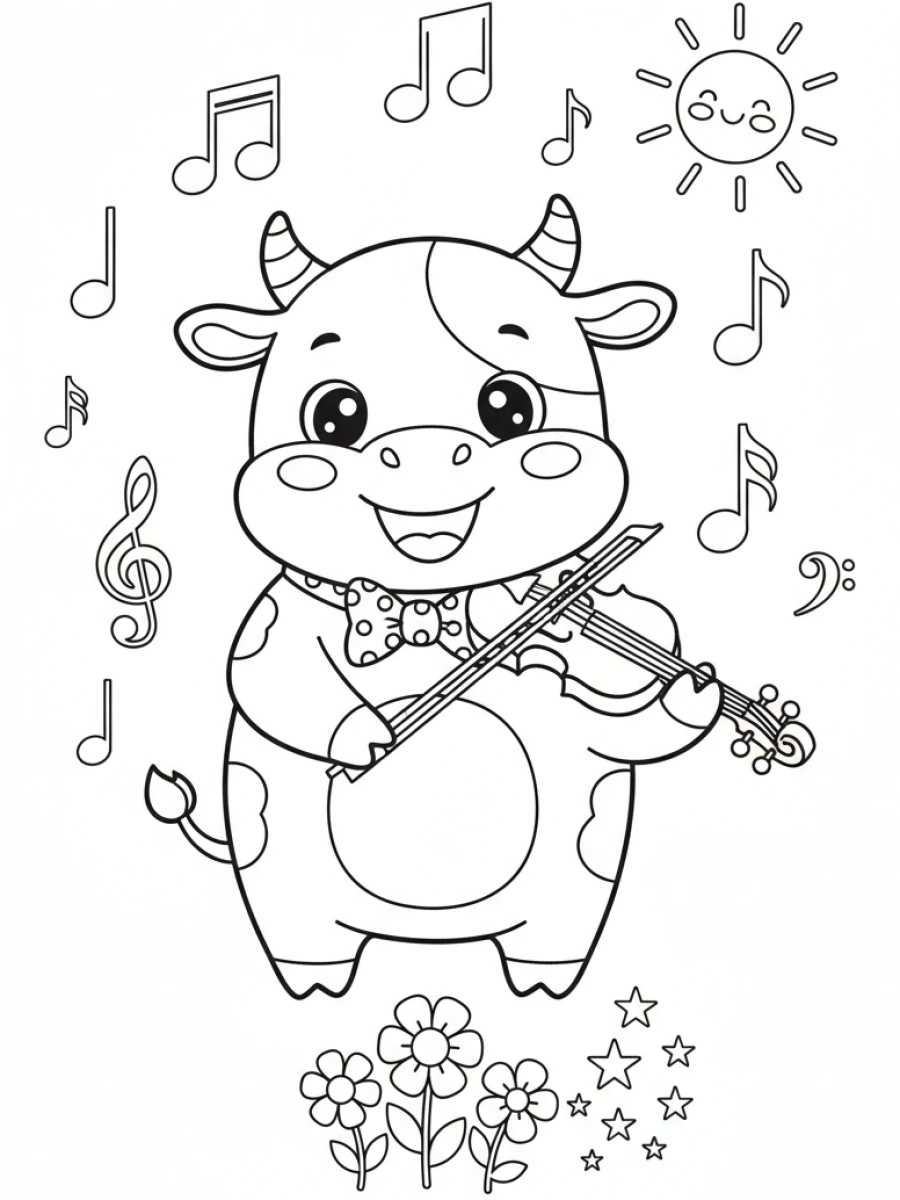 Coloriage vache musicienne violon