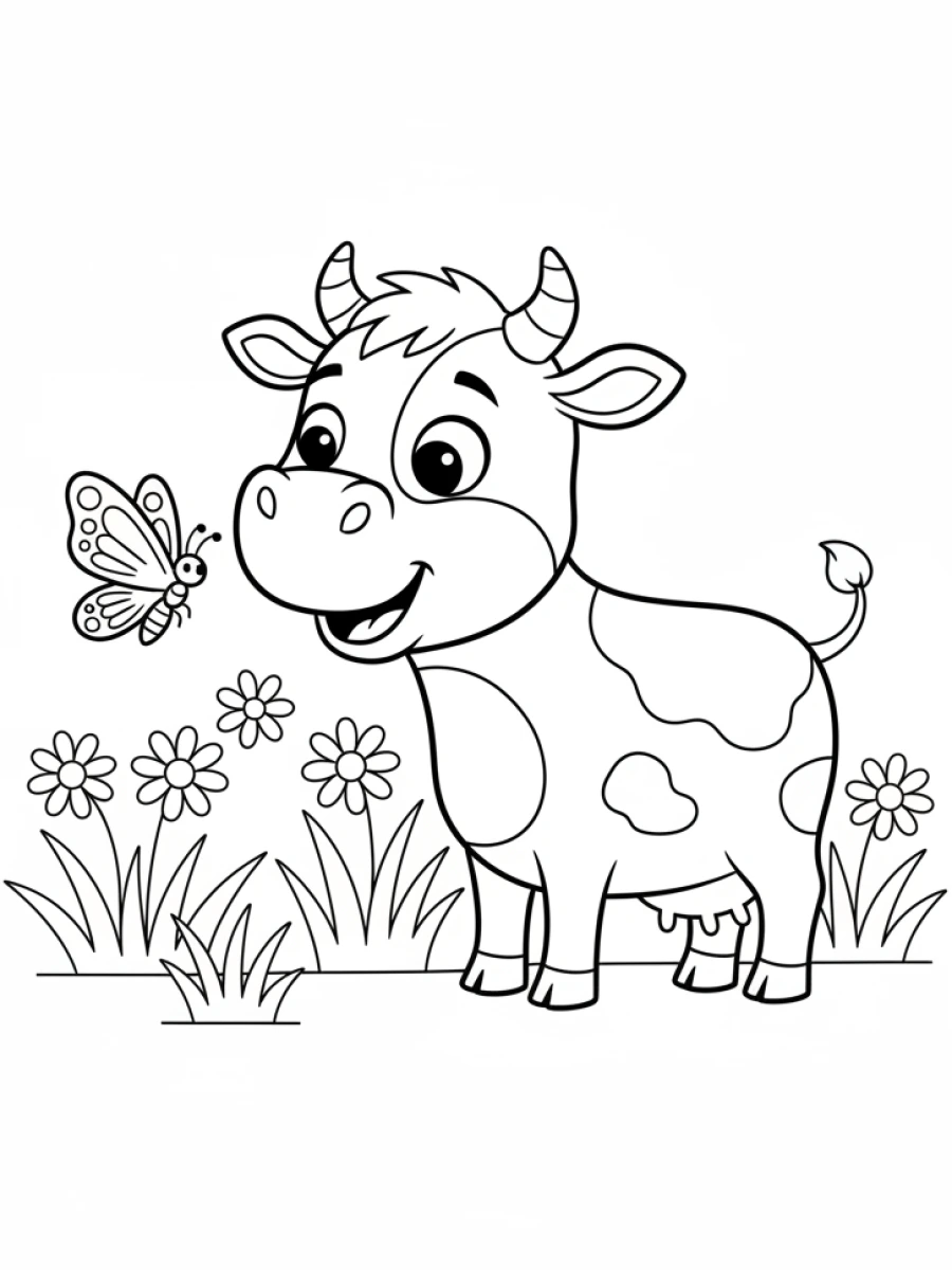 Coloriage vache et papillon