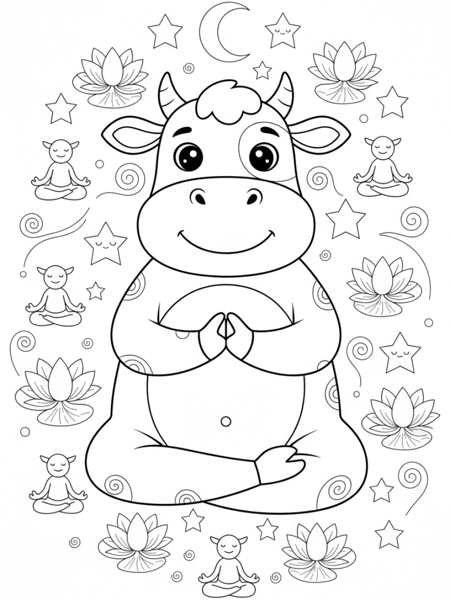 Coloriage vache yoga fleur